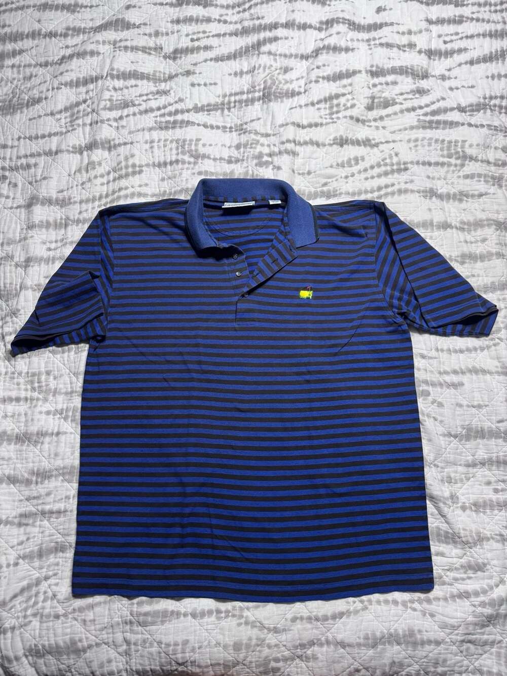 Augusta National Golf Shop Blue Black Brown Striped Polo Shirt
